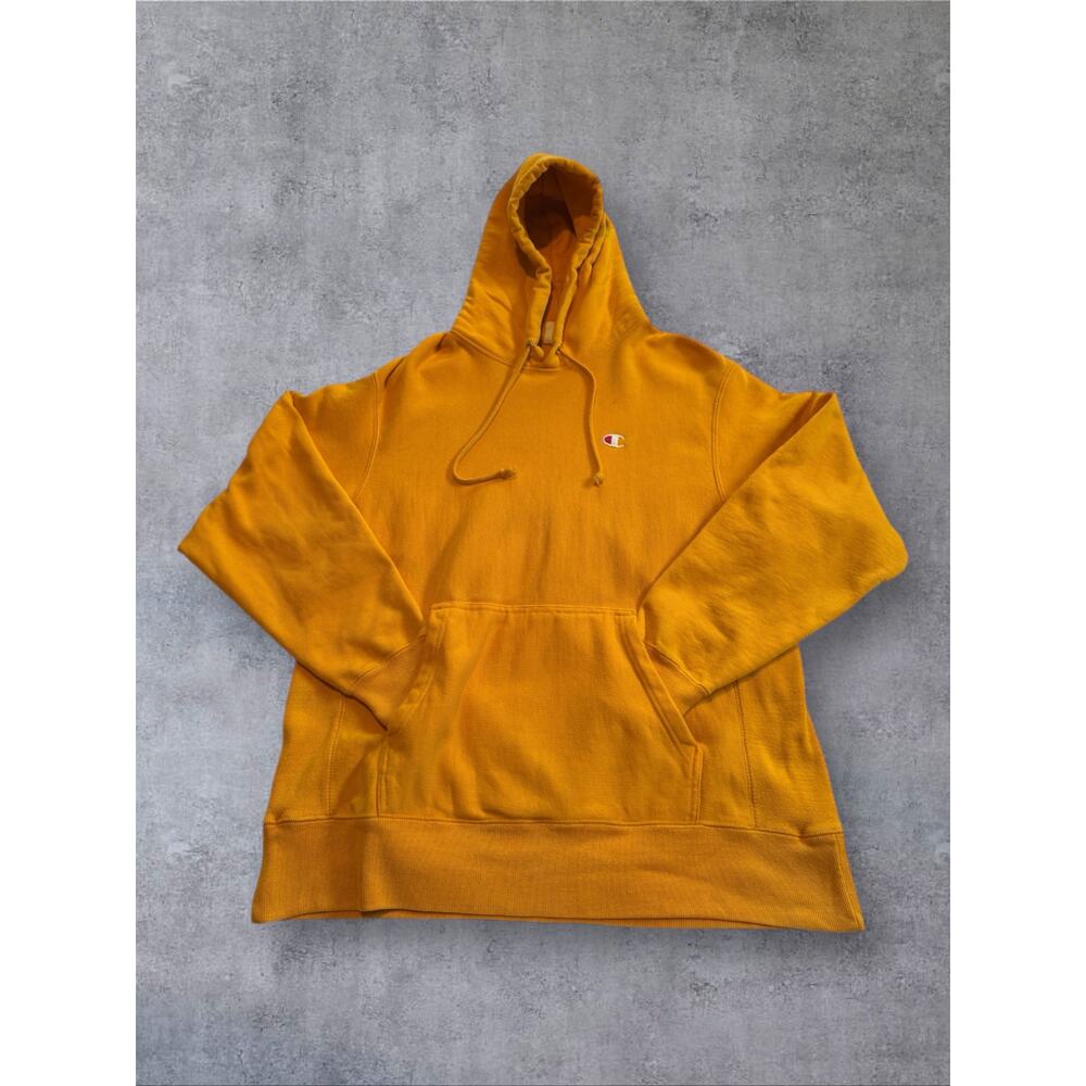 Vtg Champion Reverse Weave Hoodie Womens Large Yellow Pullover Sweatshirt